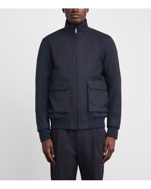 Herno Blue Virgin Wool Bomber Jacket for men