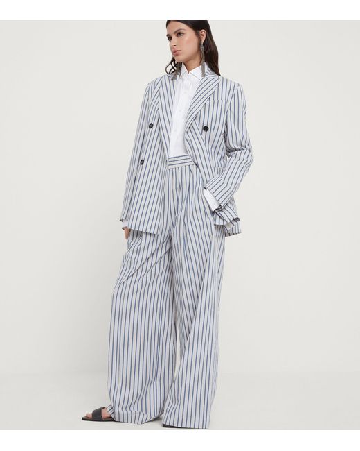 Brunello Cucinelli White Cotton-linen Striped 2-piece Suit
