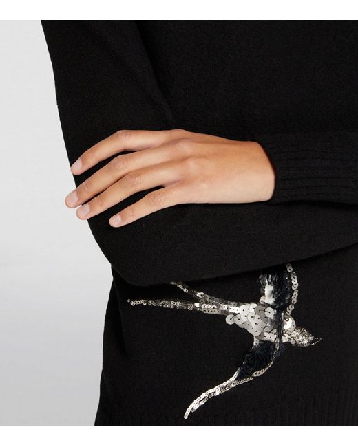 Jil Sander Black Wool Sequinned-swallow Sweater