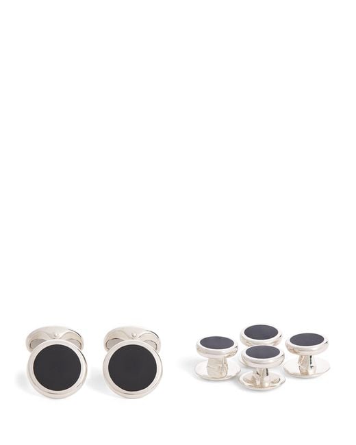 Deakin & Francis White Sterling And Onyx Round Cufflinks for men