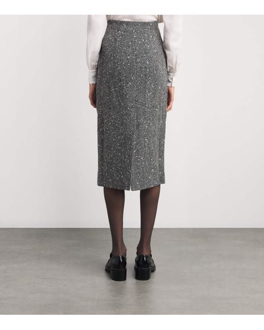 Alessandra Rich Gray Tweed Embellished Midi Pencil Skirt