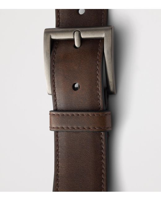Prada Brown Leather Square-Buckle Belt for men