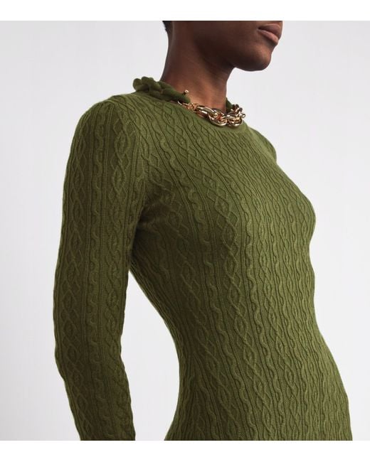 Rabanne Green Wool-Blend Embellished Midi Dress