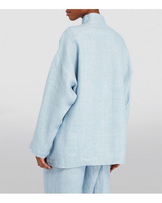Eskandar Blue Linen Achkan Stand-collar Jacket