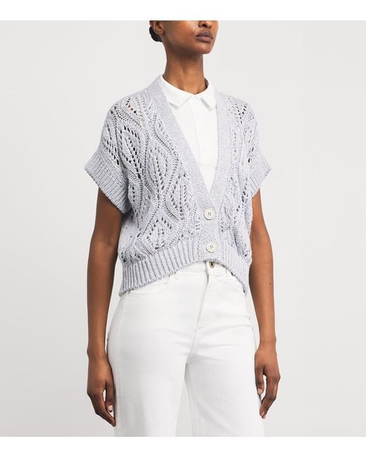 Eleventy Gray Openwork Knit Cardigan