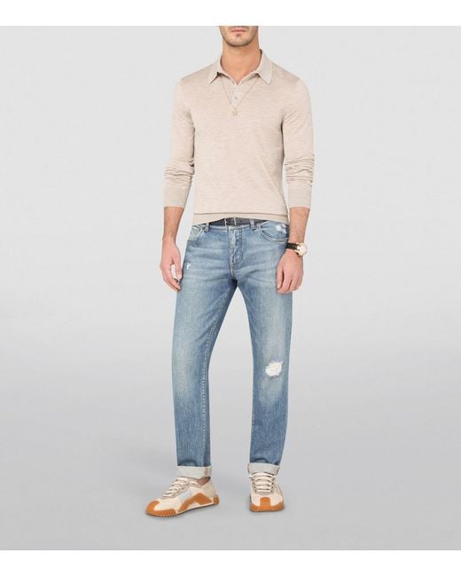 Dolce & Gabbana White Cashmere Polo-Style Sweater for men