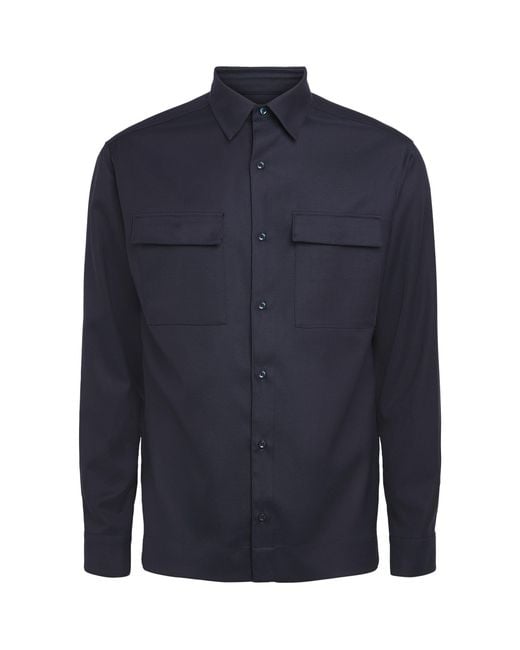 Paul & Shark Blue Virgin Wool Overshirt for men
