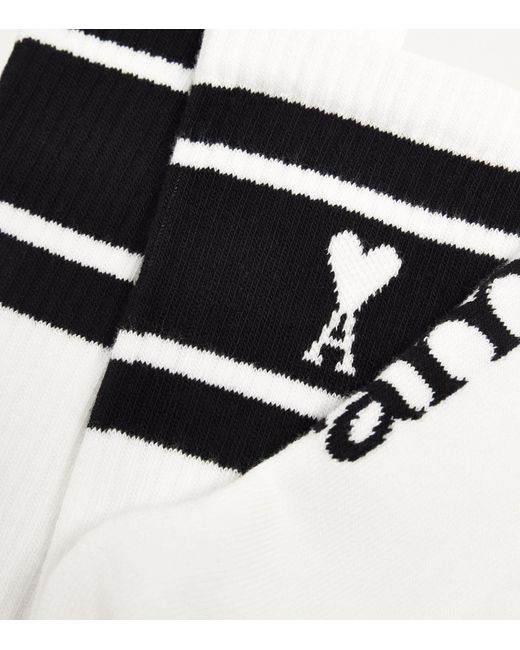 AMI White Striped Ami De Coeur Socks for men