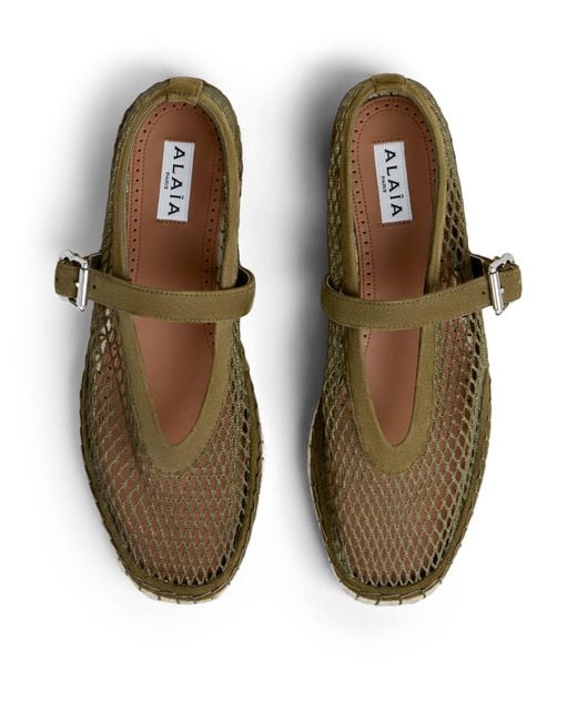 Alaïa Green Suede Mesh Espadrille Flats