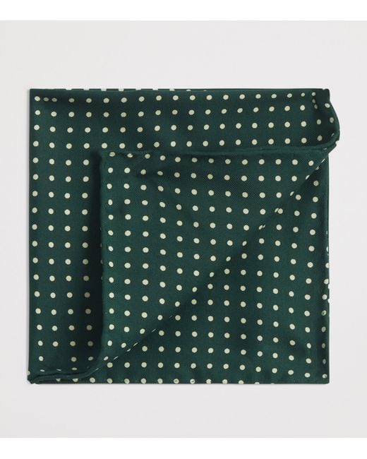 Dunhill Green Mulberry Silk Polka Dot Print Pocket Square for men