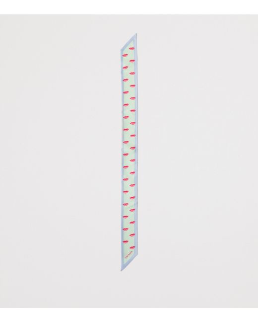 Prada Blue Silk Lips Print Skinny Scarf