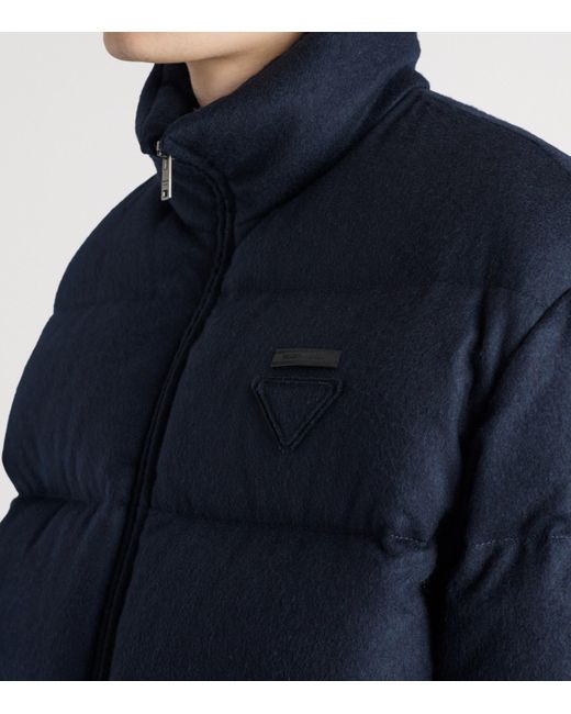 Prada Blue Cashmere Logo Puffer Jacket for men