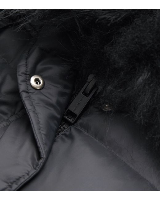 Yves Salomon Black Down Fur-Trim Extra-Long Puffer Jacket