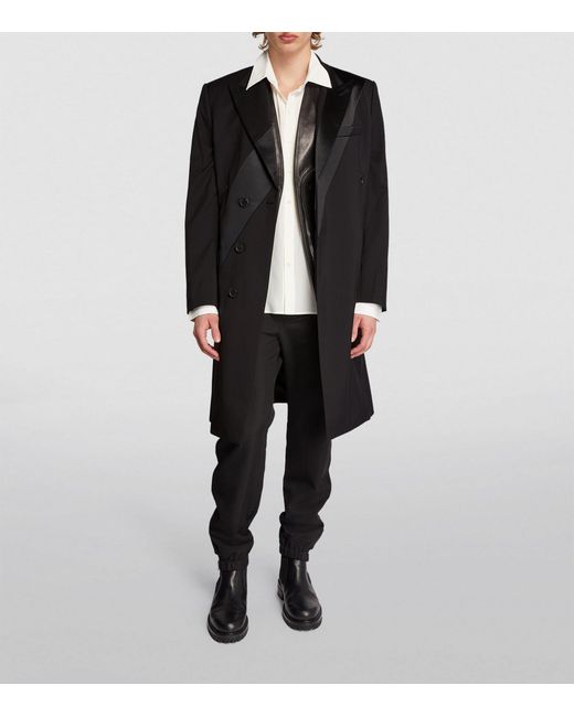 Helmut Lang Black Satin Stripe Tuxedo Overcoat for men