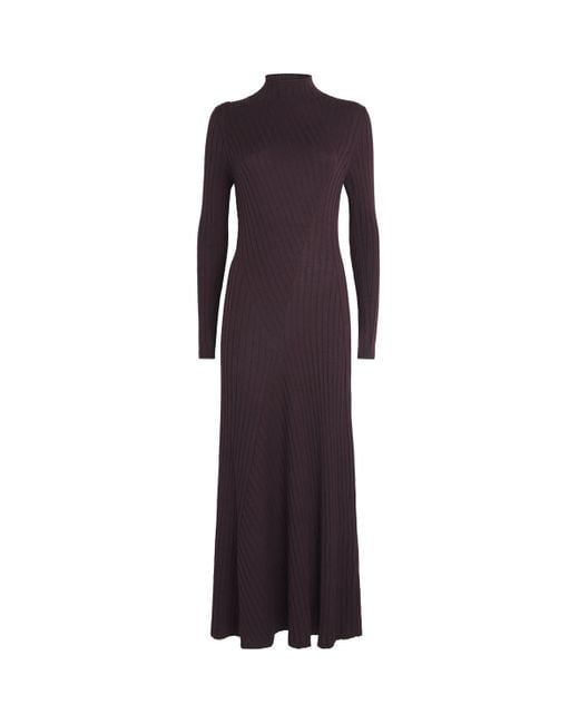 Eleventy Purple Wool-Silk Rib-Knit Maxi Dress