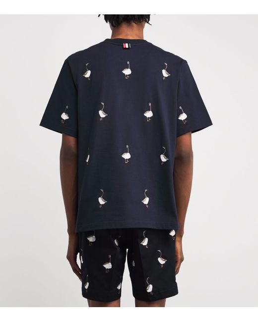 Thom Browne Blue Cotton Embroidered Geese T-Shirt for men