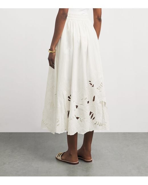 Zimmermann White Cotton Mahon Midi Skirt
