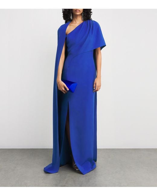Safiyaa Blue Crepe Contessa Cape Gown