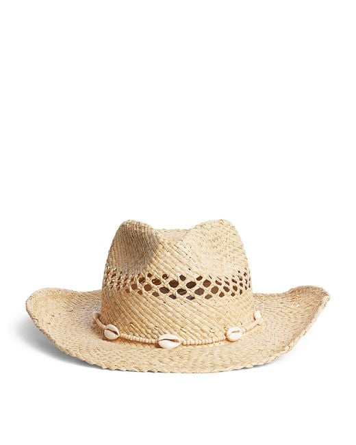 Lack of Color Natural Raffia Seashell-Embellished Cowboy Hat
