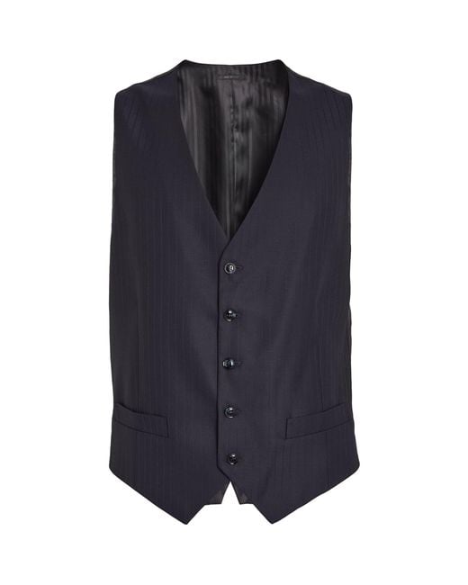 Giorgio Armani Blue Wool Pinstripe Waistcoat for men