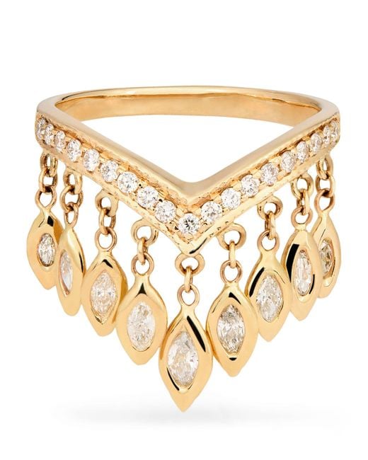 Jacquie Aiche Metallic Yellow Gold And Diamond Fringe Wishbone Ring