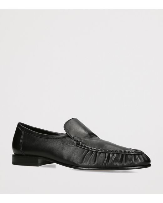The Row Black Soft Moccasin Two Leather Loafers