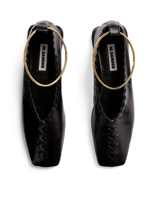 Jil Sander Black Leather Anklet-detail Ballet Flats