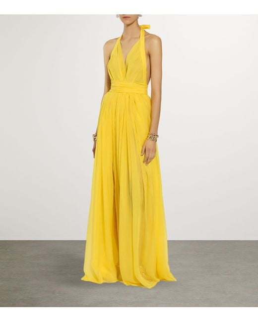 Dolce & Gabbana Yellow Silk Halterneck Maxi Dress