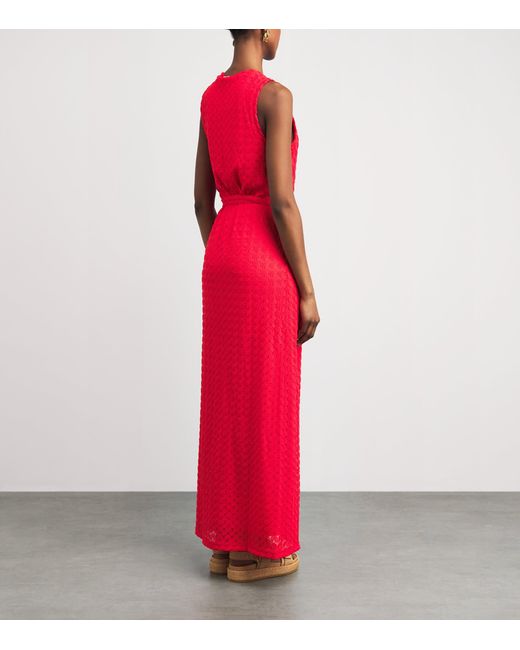 Melissa Odabash Red Crochet Zima Tie-Waist Kaftan