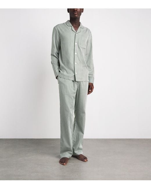 Harrods Gray Cotton Stripe Pyjama Shirt for men