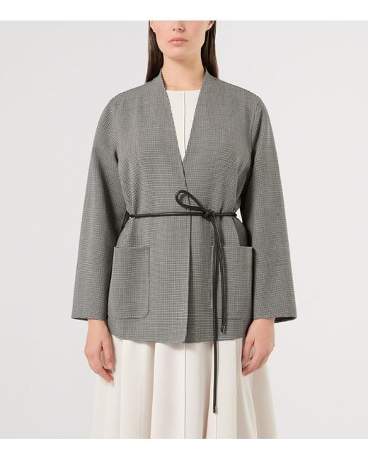 Marina Rinaldi Gray Virgin Wool Houndstooth Coat
