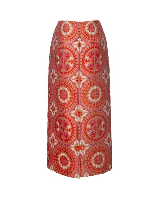 LaDoubleJ Red Patterned Pencil Skirt
