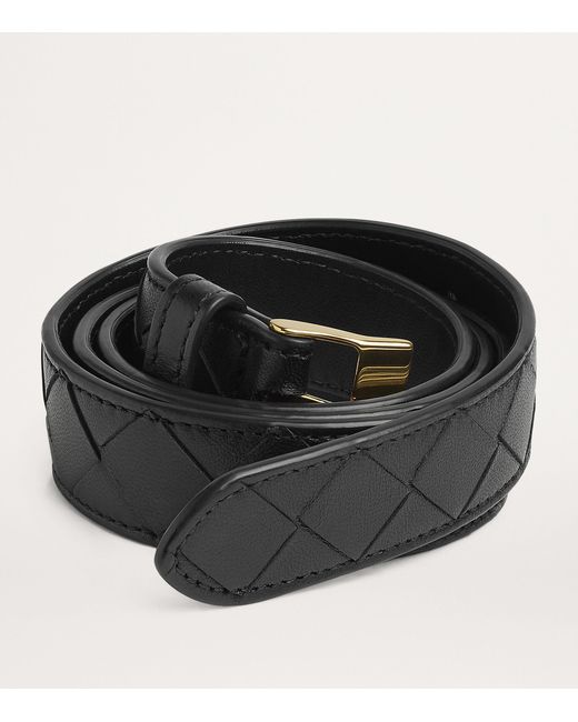 Bottega Veneta Black Leather Intreccio Watch Belt