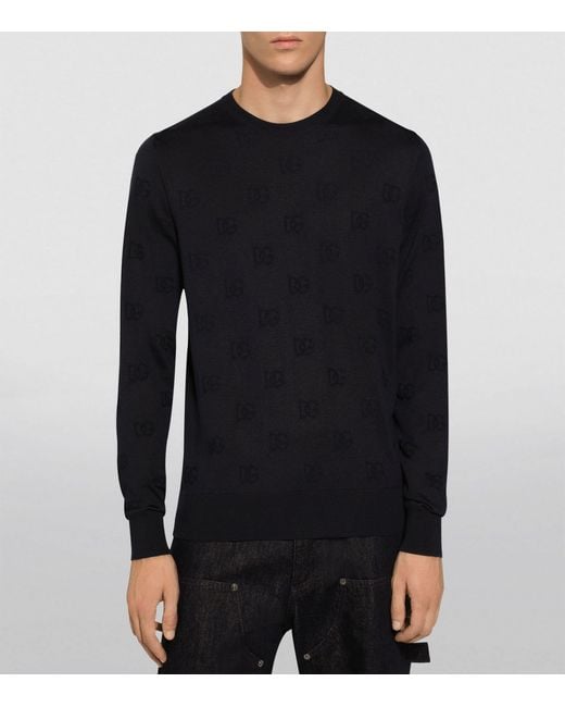 Dolce & Gabbana Black Silk Dg Monogram Sweater for men