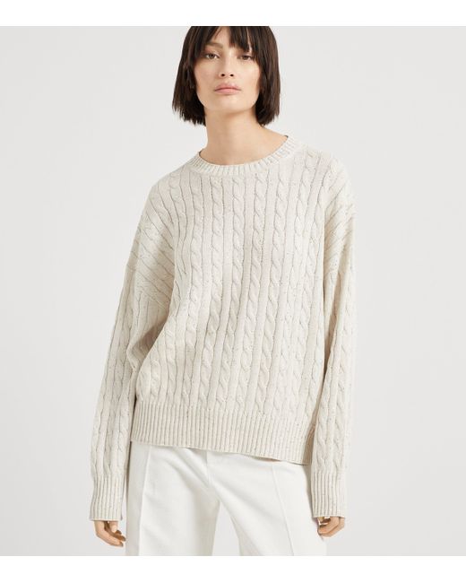 Brunello Cucinelli White Sequinned Cable-Knit Sweater