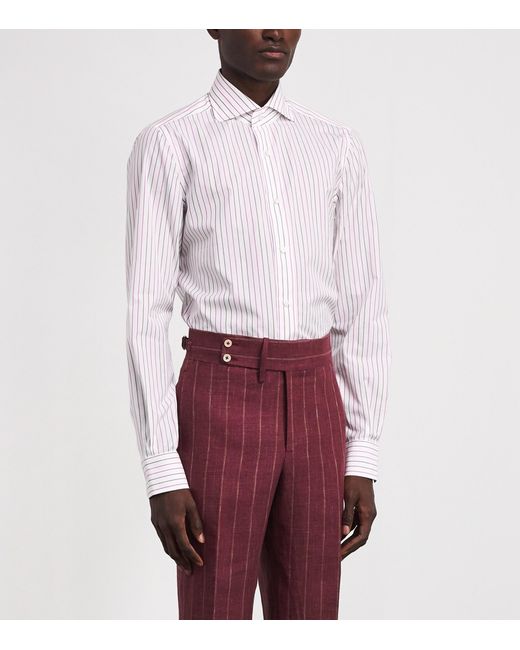 Isaia White Egyptian Cotton Stripe Shirt for men