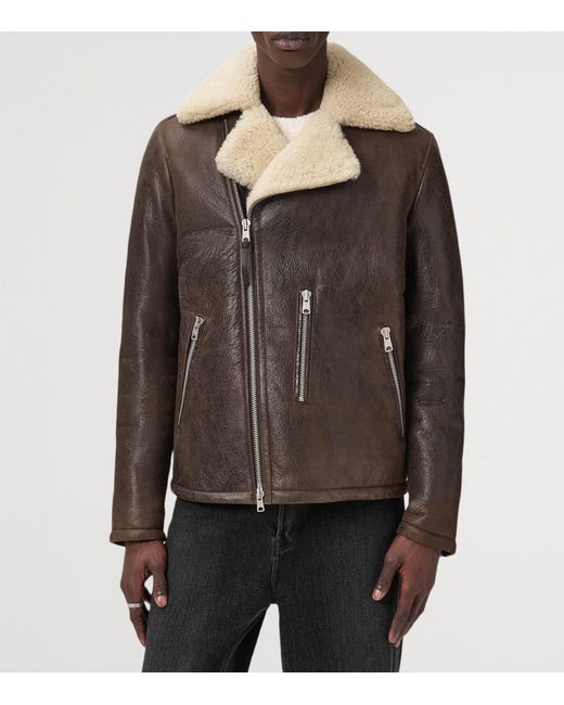 AllSaints Brown Leather Xylon Biker Jacket for men