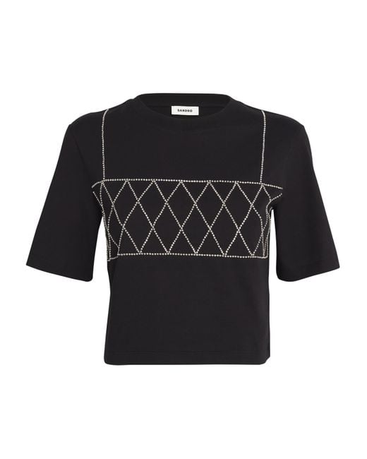 Sandro Black Rhinestone-Bralette T-Shirt