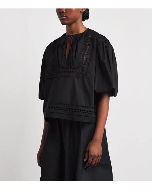 Polo Ralph Lauren Black Cotton Lace-Trim Blouse