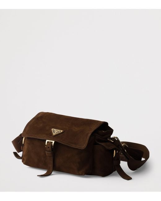 Prada Brown Explore Medium Suede Shoulder Bag