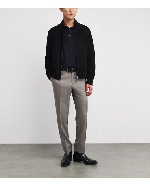 Brioni Blue Cotton Contrast-Stitch Polo Shirt for men