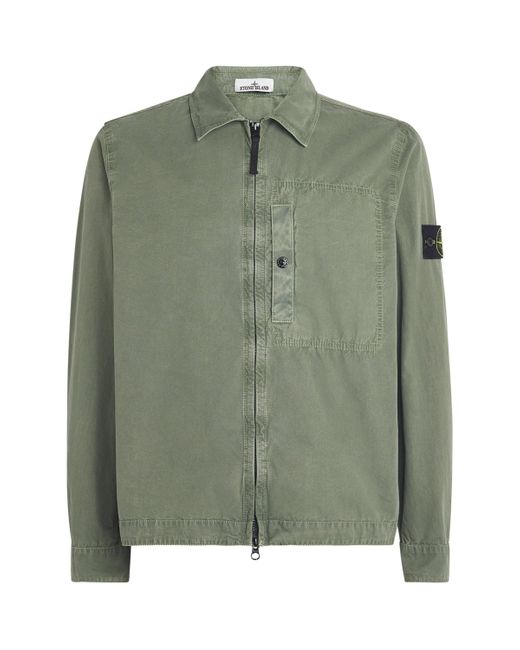 Stone Island Green Denim Compass Logo Overshirt for men