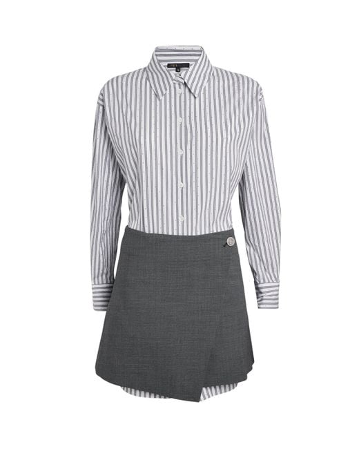 Maje Gray Stripe Shirt-Skirt Hybrid Mini Dress