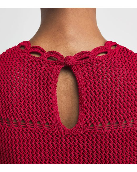 Erdem Red Cotton Crochet Maxi Dress