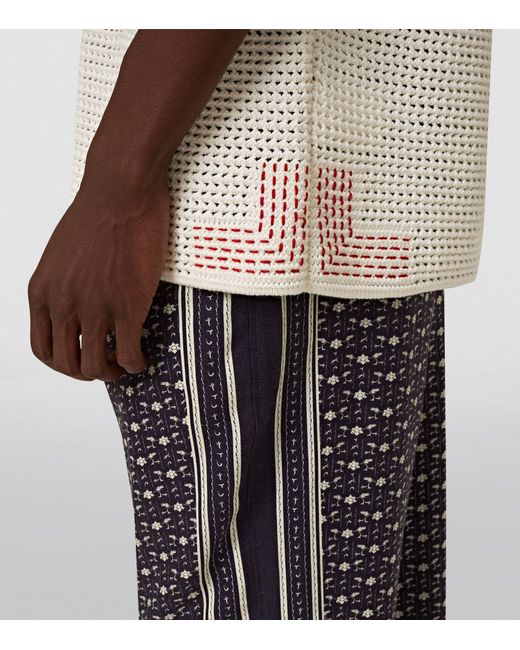 Orlebar Brown White Cotton Crochet Batton Polo Shirt for men