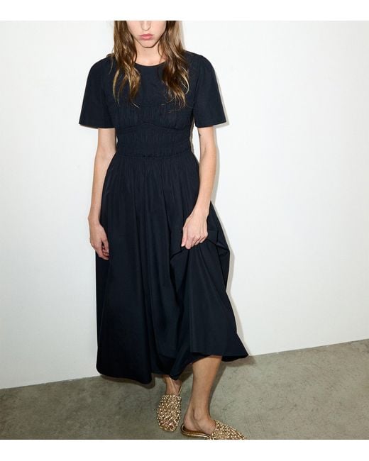 MAX&Co. Blue Cotton-Virgin Wool Shirred Midi Dress