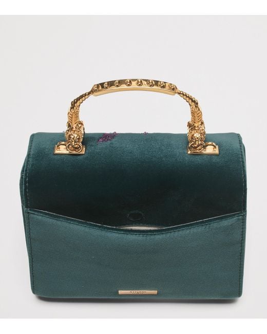 Aspinal Blue Midi Velvet Floral Embroidered Mayfair Bag