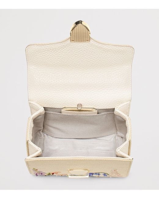 Aspinal Metallic Mini Raffia Floral Embroidery Mayfair Bag