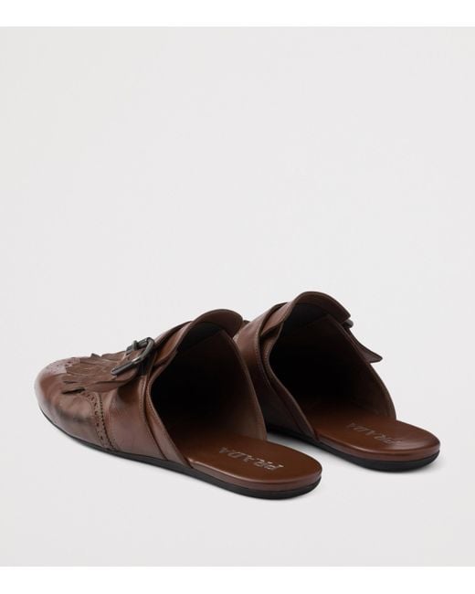 Prada Brown Antiqued Leather Shuffle Mules for men