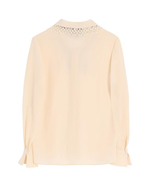 Valentino Natural Silk Lace-Trim Blouse